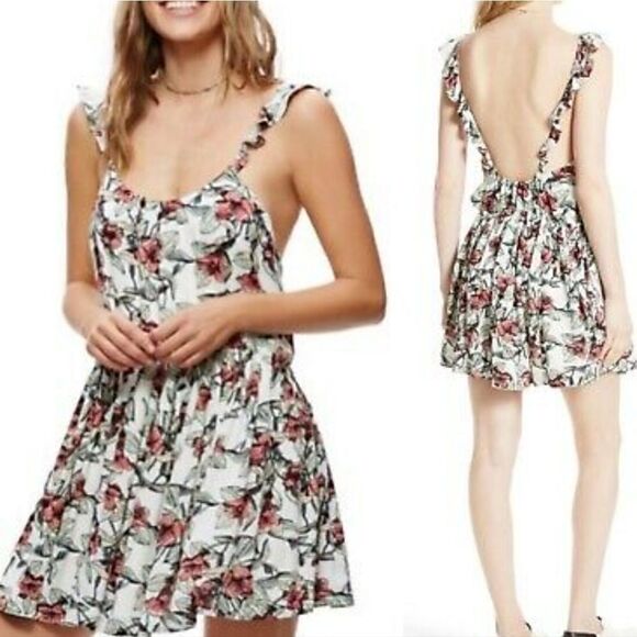 Free People Floral Backless Dress. White M - Picture 1 of 13